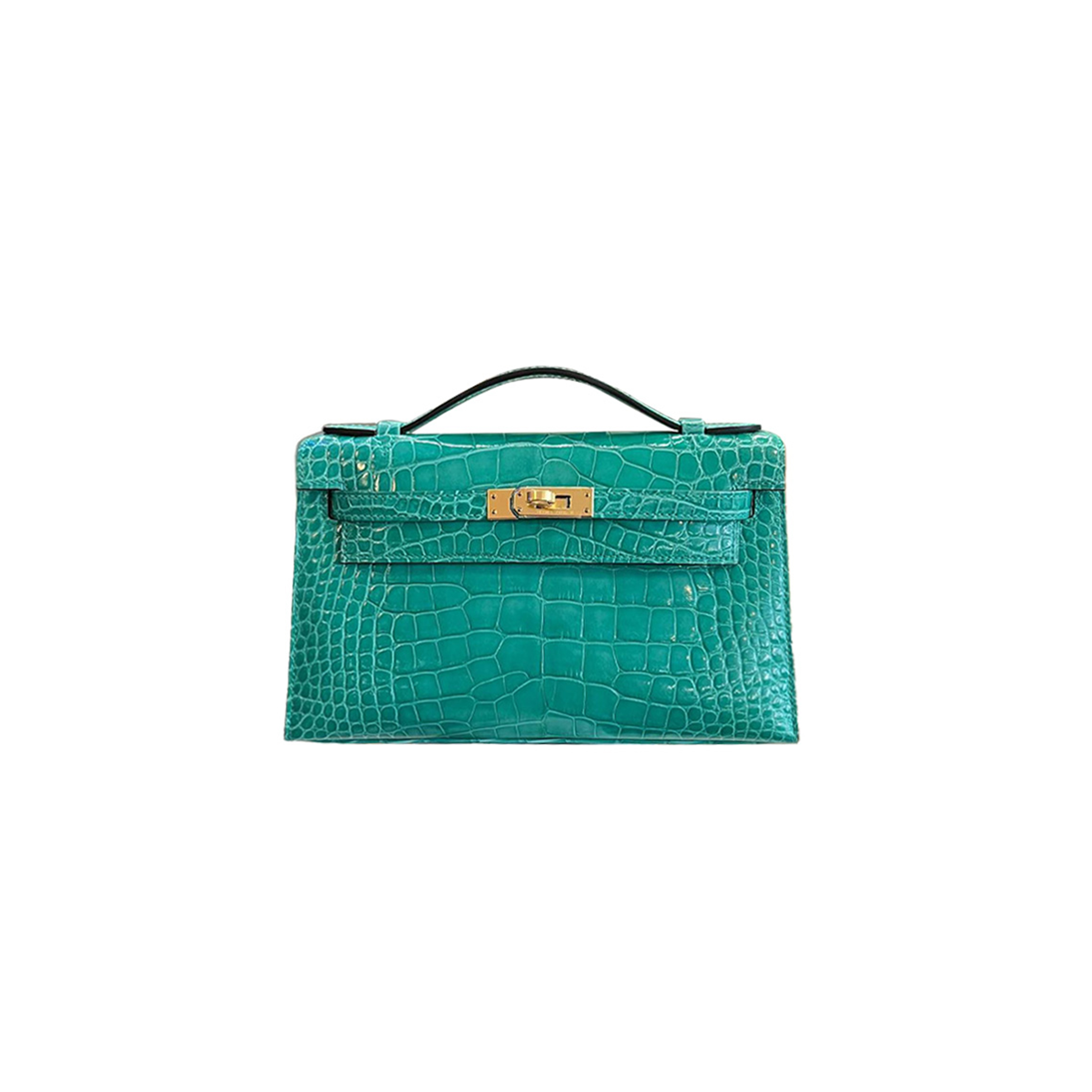HERMÈS MASTER MINI KELLY CLUTCH SHINY NILOTICUS IMPERIAL GREEN GOLD BUCKLE (22*14*7cm)